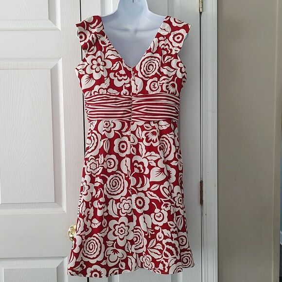 Chadwick's red white fit & flare slimming print summer cruise dress M2261 Sz 12 - Picture 4 of 5